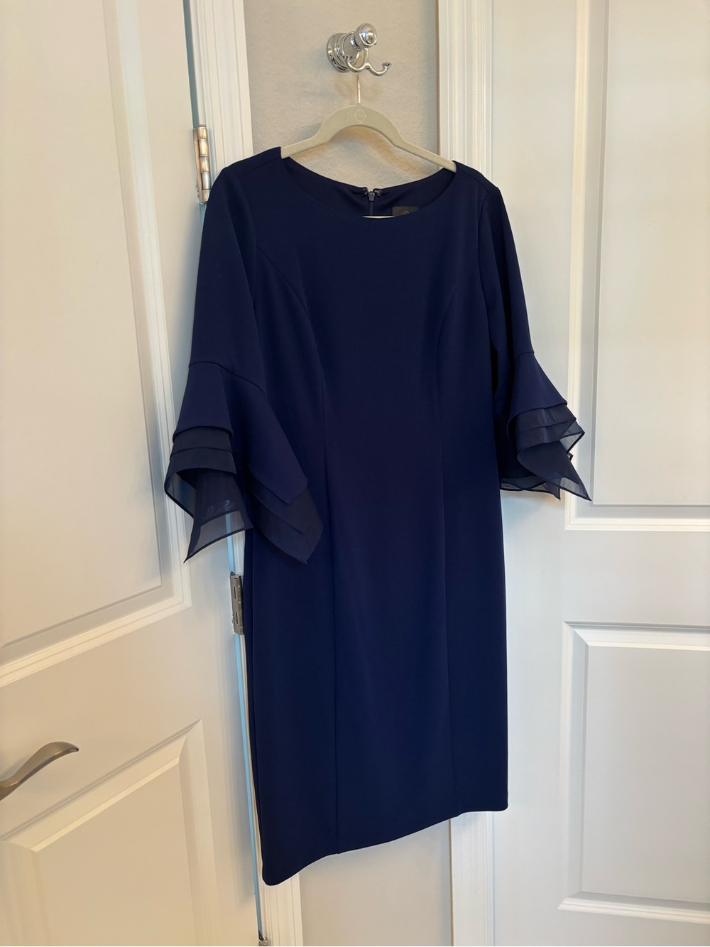 Adrianna Papell Navy Tiered Flutter-Sleeve Midi Dress